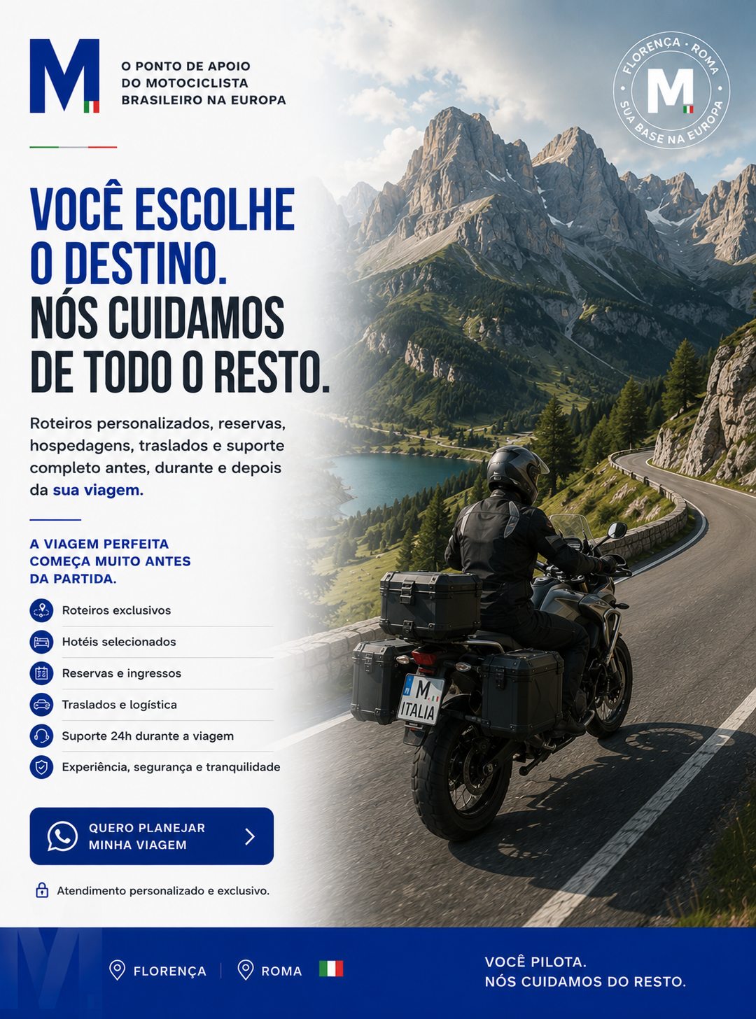 Motociclista percorrendo as Dolomitas